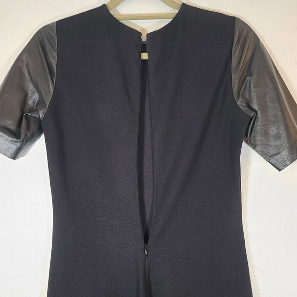 Vince Knit Sheath Knit Dress Short Leather Sleeves Black Size 2 - Picture 11 of 11